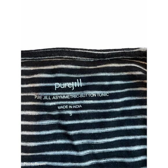 Pure J Jill Top Womens S Black Stripe Asymmetric Button Tunic Scoop Neck - Picture 5 of 5